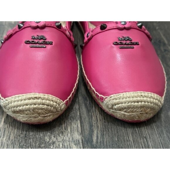 Coach Shoes Rain Floral Rivets Nappa Slip on 8 B Dahlia Pink Q8423 Espadrilles - Picture 6 of 11